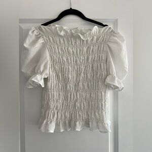 Elegant White Smocked Women's Top